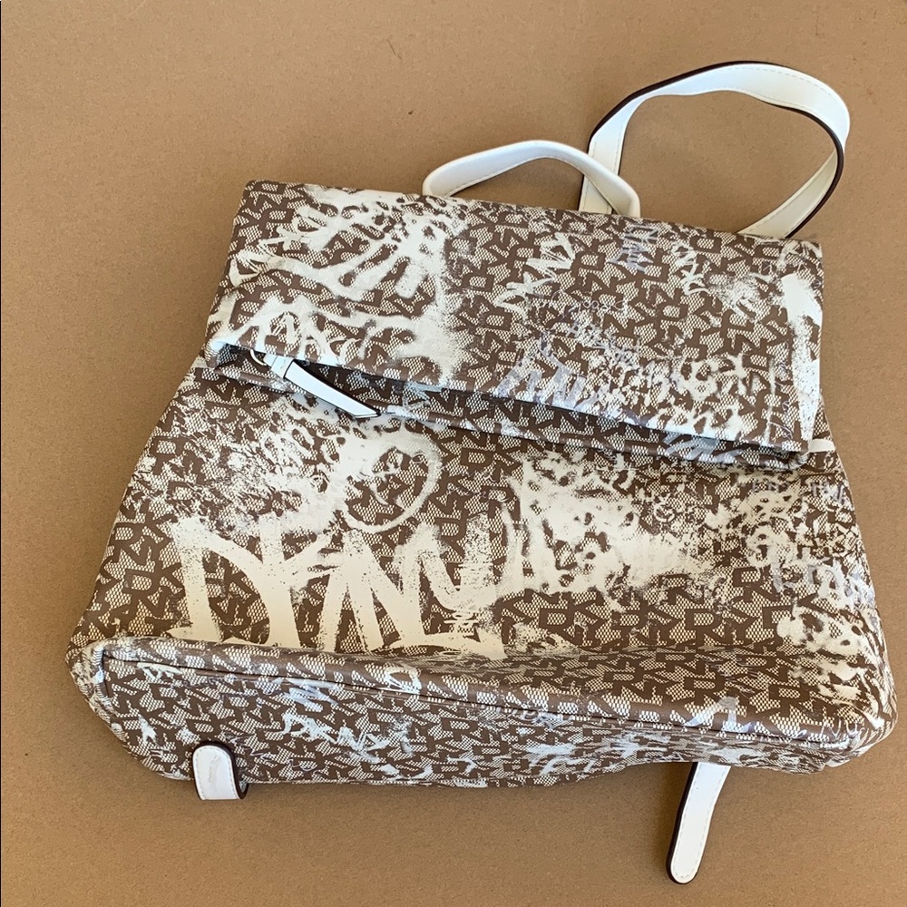 DKNY Brown and White Graphic Backpack